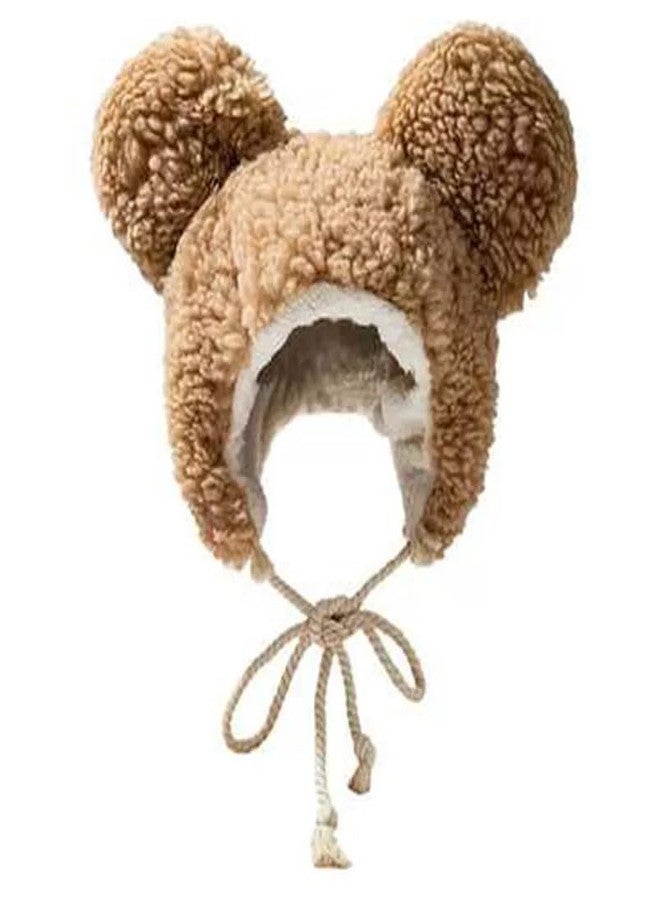 THE DDS STORE Cute Plush Faux Fur Animal Costume Boy Girl Hat Cap with Ear Flaps Soft Warm Fuzzy Bear Winter Hat Beanie for Girl Plush Knot Windproof Head for Boy's & Girl's |12-16 Years (Brown) - Image 2