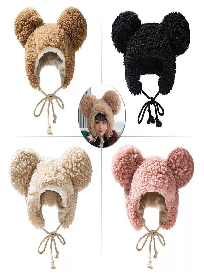 THE DDS STORE Cute Plush Faux Fur Animal Costume Boy Girl Hat Cap with Ear Flaps Soft Warm Fuzzy Bear Winter Hat Beanie for Girl Plush Knot Windproof Head for Boy's & Girl's |12-16 Years (Brown) - Image 4