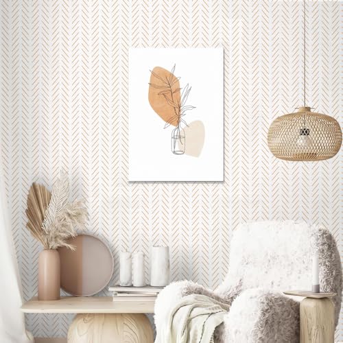Erfoni Yellow and White Peel and Stick Wallpaper Modern Herringbone Wallpaper Bathroom 17.7inch x 118.1inch Geometric Removable Contact Paper Peel and Stick Self Adhesive Cabinet Wall Paper Waterproof - Image 5