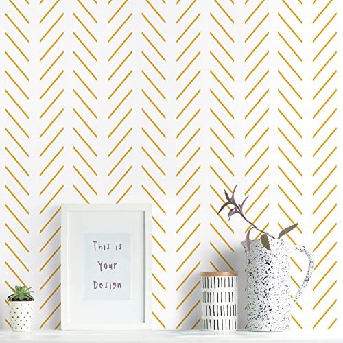 Erfoni Yellow and White Peel and Stick Wallpaper Modern Herringbone Wallpaper Bathroom 17.7inch x 118.1inch Geometric Removable Contact Paper Peel and Stick Self Adhesive Cabinet Wall Paper Waterproof - Image 1