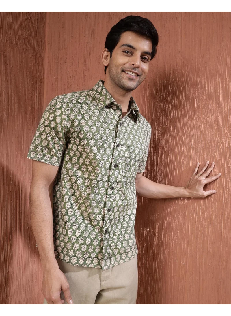 Fabindia Beige Cotton Bagru Printed Shirt