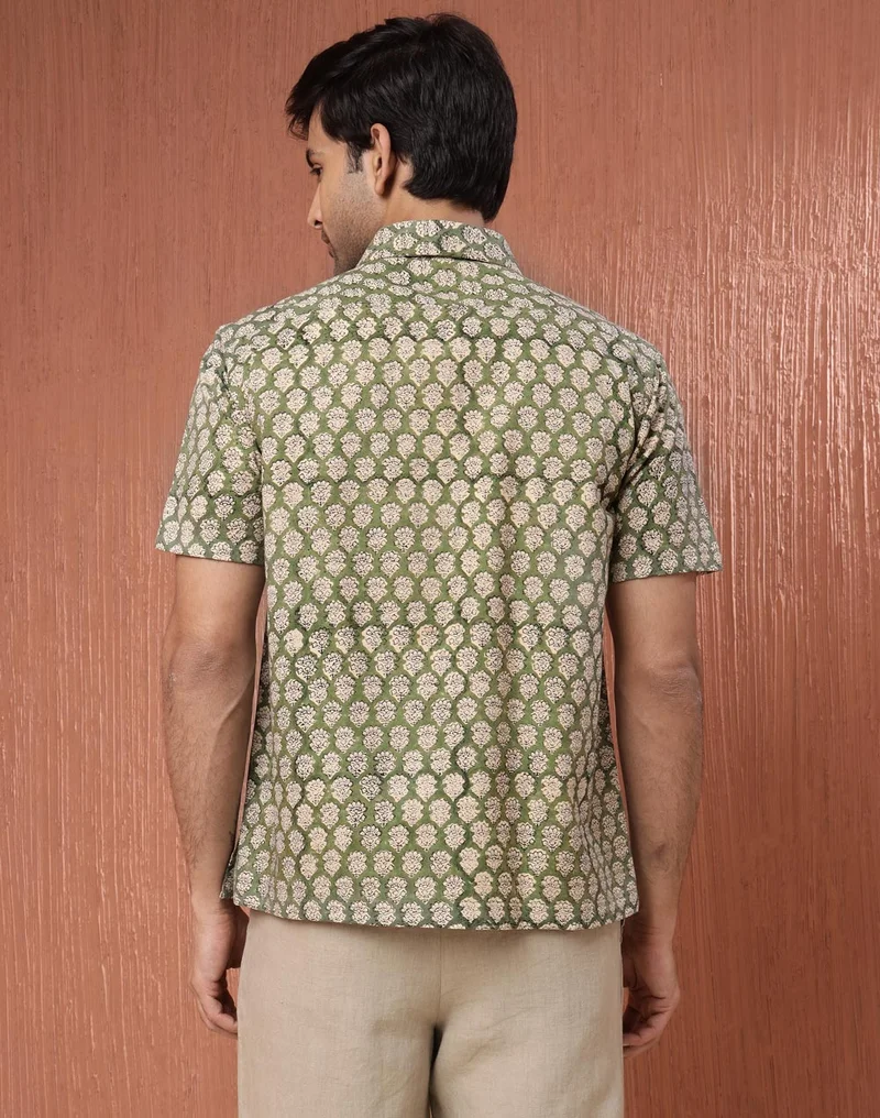 Fabindia Beige Cotton Bagru Printed Shirt
