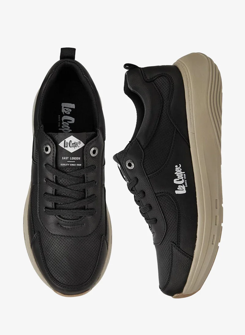 Lee Cooper Men's Solid Lace-Up Sneakers with Pull Tabs