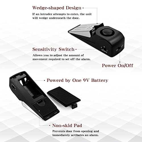 EMDMAK جهاز إنذار توقف الباب EMDMAK مع صفارة 120DB لتوقف الباب للمنزل والسفر (أسود) (عبوة من 1) - Image 2