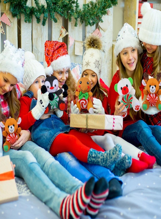 Gejoy 16 Pcs Peppermint Candy Plush Toys Bulk Mini 4" Reindeer Polar Bear Gingerbread Man Penguin Stuffed Toys with Cards for Party Favors Stocking Goodie Bag Fillers - Image 5