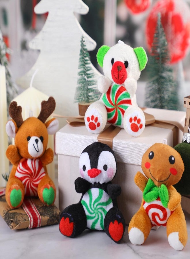 Gejoy 16 Pcs Peppermint Candy Plush Toys Bulk Mini 4" Reindeer Polar Bear Gingerbread Man Penguin Stuffed Toys with Cards for Party Favors Stocking Goodie Bag Fillers - Image 3