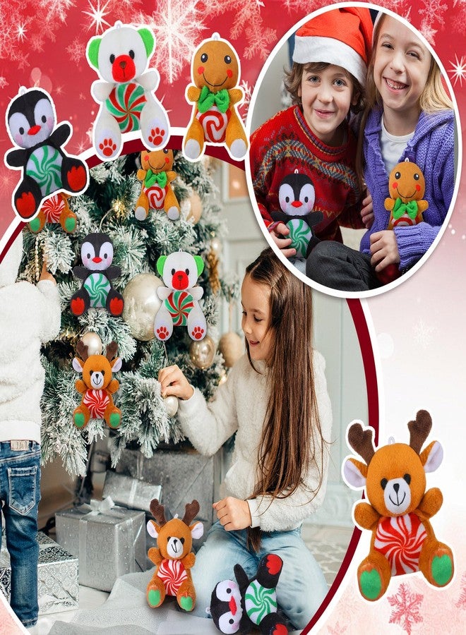 Gejoy 16 Pcs Peppermint Candy Plush Toys Bulk Mini 4" Reindeer Polar Bear Gingerbread Man Penguin Stuffed Toys with Cards for Party Favors Stocking Goodie Bag Fillers - Image 4