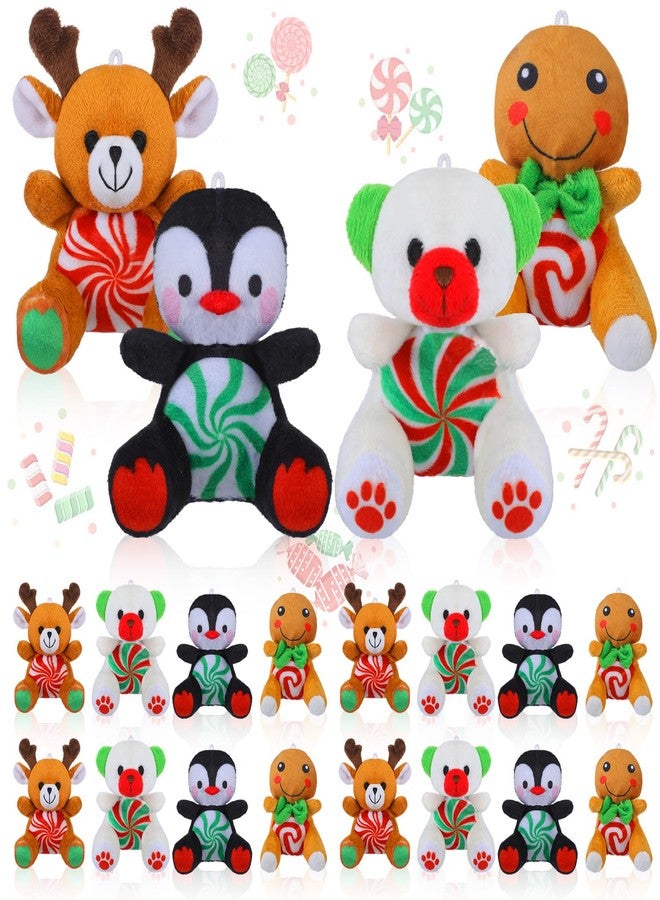Gejoy 16 Pcs Peppermint Candy Plush Toys Bulk Mini 4" Reindeer Polar Bear Gingerbread Man Penguin Stuffed Toys with Cards for Party Favors Stocking Goodie Bag Fillers - Image 1