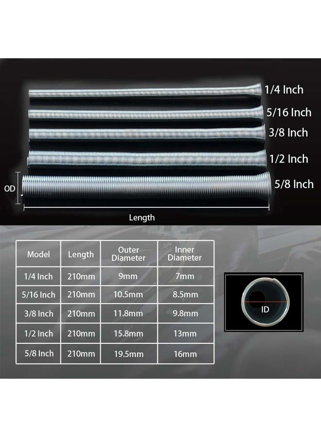 Wostore Spring Tubing Benders Kit for Pipe O.D. 1/4, 5/16, 3/8, 1/2, and 5/8 Inch 5 in 1 Tube Bender Set - Image 2