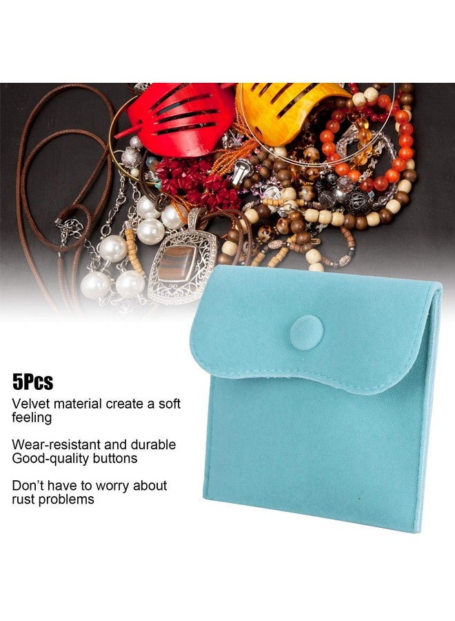 GLOGLOW Velvet Jewelry Pouch, 5Pcs Velvet Snap Button Bag with Snap Button for Necklaces Bracelet Rings Watch Storage Flannel Suede Gift Pack Pouch Blue 10x10cm - Image 2