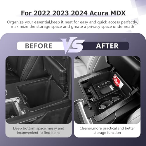 LUWU 2024 A cura MDX Center Console Organizer for 2022 2023 2024 A cura MDX Accessories Armrest Console Storage Box Insert Tray ABS Material Black NOT FOR 2025 2026 Model - Image 3