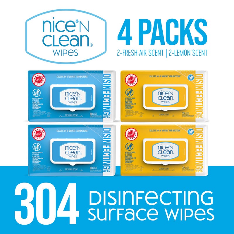 Nice 'N Clean Disinfecting Surface Wipes 304ct | Cleans & Disinfects Home & Kitchen Surfaces | Fresh & Lemon Scent - Image 2