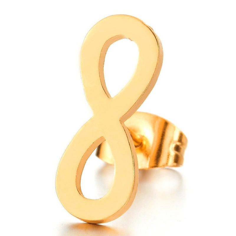 COOLSTEELANDBEYOND Stainless Steel Mens Womens Gold Color Friendship Infinity Love Number 8 Stud Earrings, 2pcs - Image 2