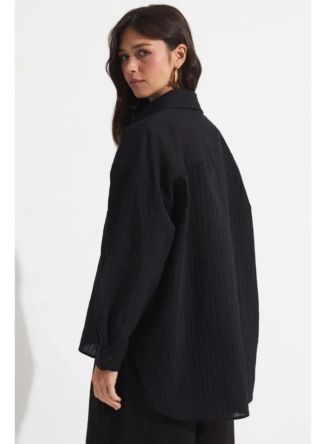 JUNE June Cotton Blend Pocket Detail Shirt Black