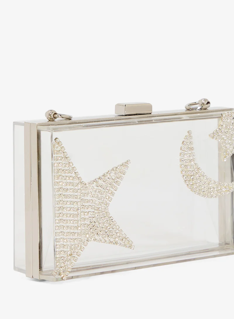 Khizana  Clear Silver Statement Clutch With Jeweled Embellishment Print for Women | Best Price UAE