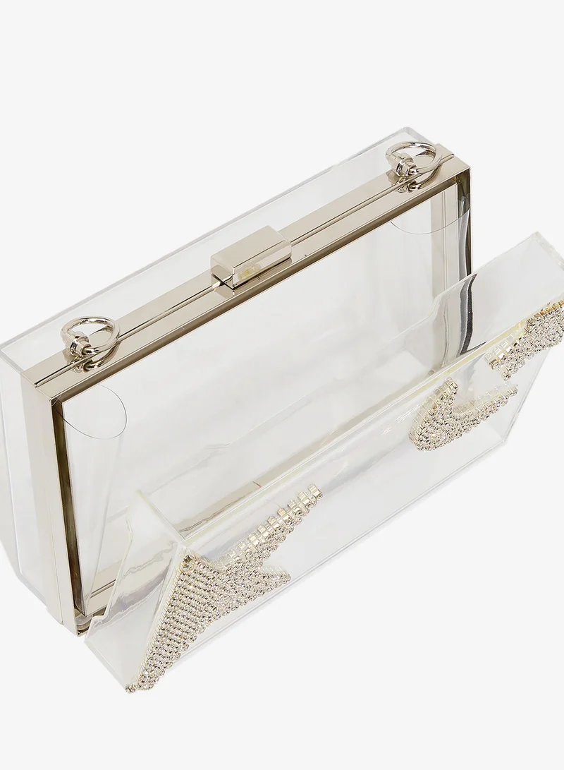 Khizana  Clear Silver Statement Clutch With Jeweled Embellishment Print for Women | Best Price UAE