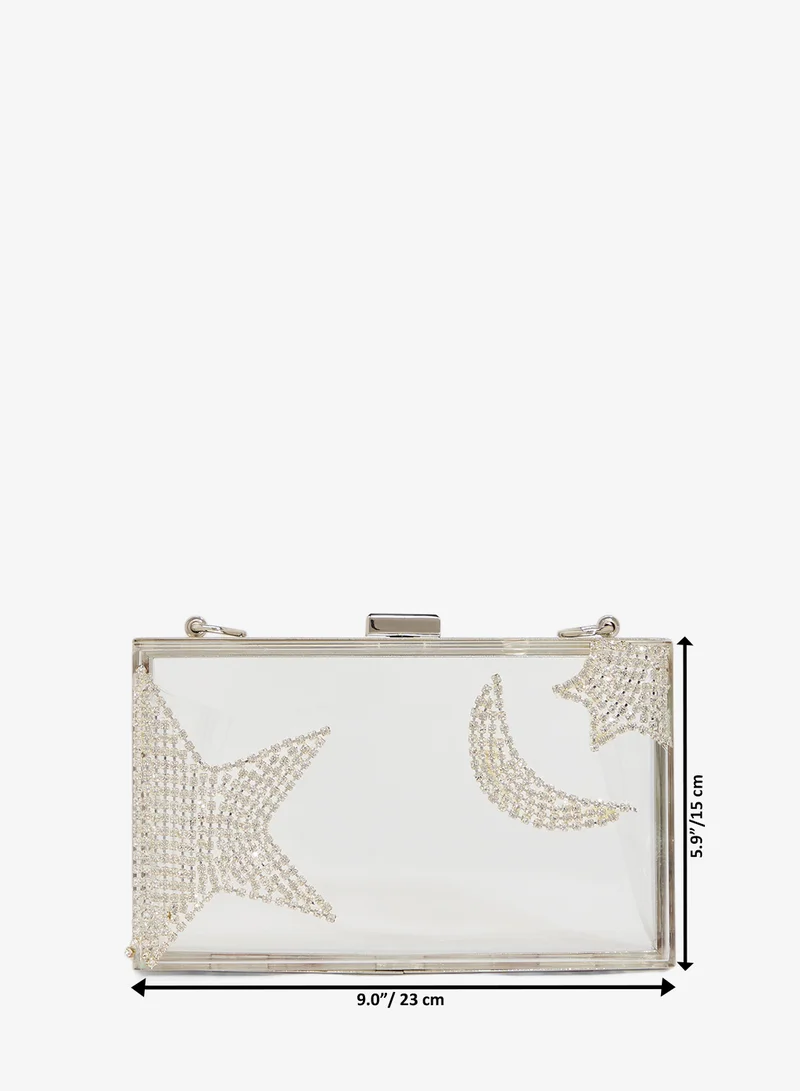 Khizana  Clear Silver Statement Clutch With Jeweled Embellishment Print for Women | Best Price UAE
