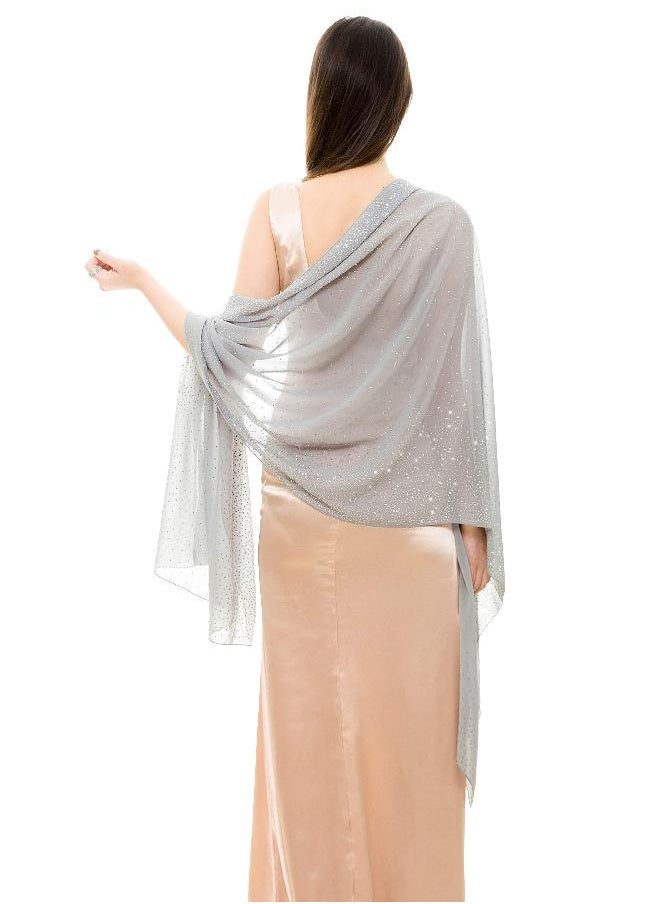 Reemonde REEMONDE Womens Pashmina Shawls and Wraps for Evening Dresses Chiffon Bridal Shawl for Wedding Dressy Rhinestones Sparkly Scarf (Grey)  - Image 3