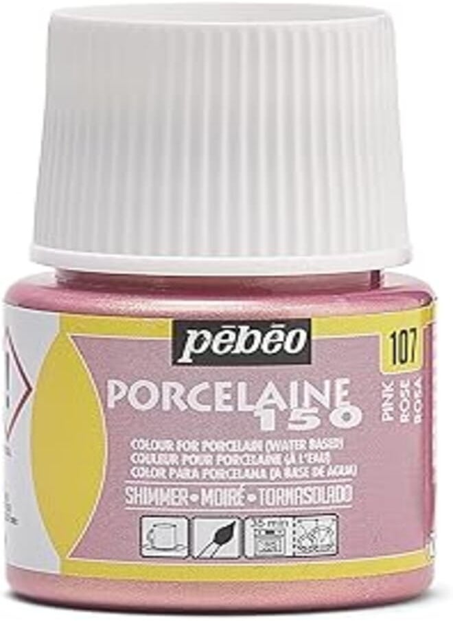Pebeo PEBEO Porcelaine 150 Ceramic Paint - Water-Based High-Gloss Color Paints for Porcelain, Premium Art Supplies, Non-Toxic & Heat-Safe, 45 ml Bottle, Shimmer Pink 