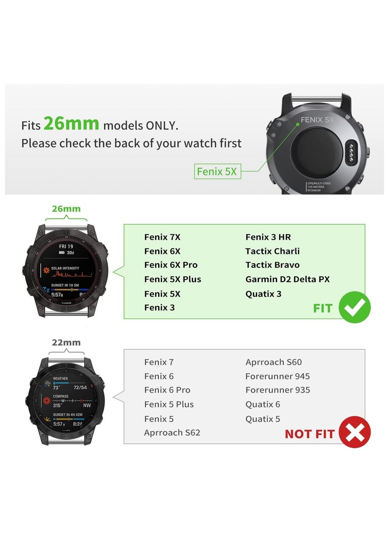 Generic - Watch Band for Garmin Fenix 7X 6X 5X Plus 26mm Titanium Metal Quick Release Easy Fit Watch Bands with Double Button Clasp for Garmin Fenix 7X 6X Pro 5X 5X Plus Smartwatch - Image 1