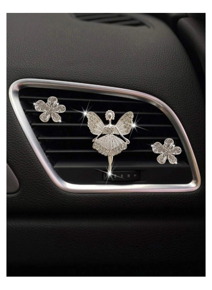مشبك دبوس ديكور لمكيف السيارة تصميم راقصة الباليه وزهور 3 قطع - Image 2