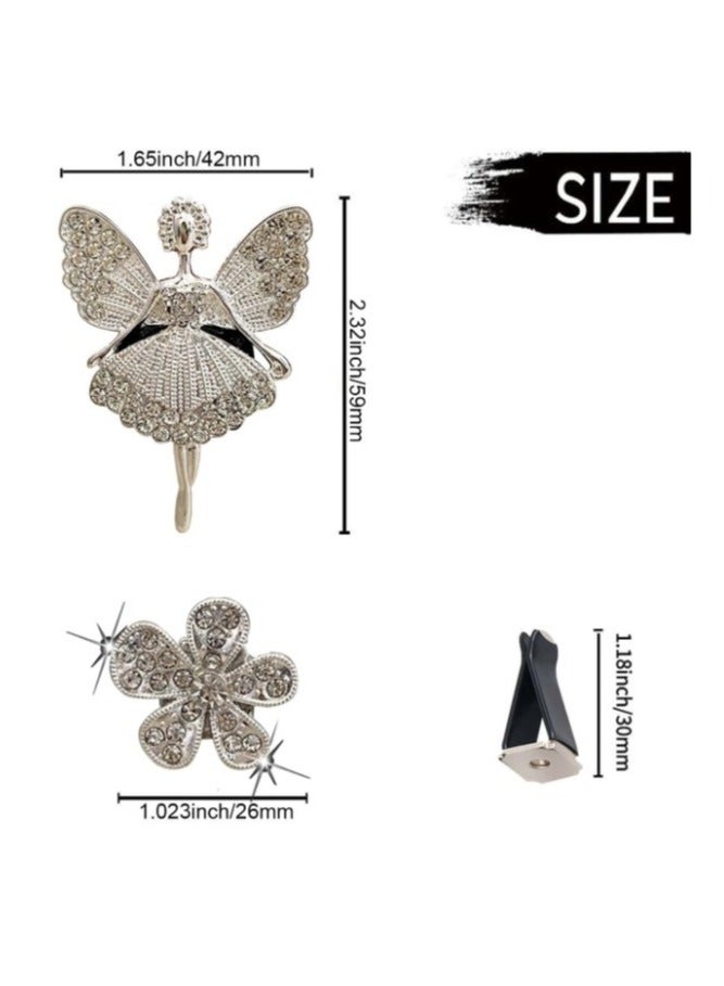 مشبك دبوس ديكور لمكيف السيارة تصميم راقصة الباليه وزهور 3 قطع - Image 3