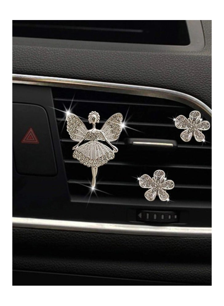 مشبك دبوس ديكور لمكيف السيارة تصميم راقصة الباليه وزهور 3 قطع - Image 4