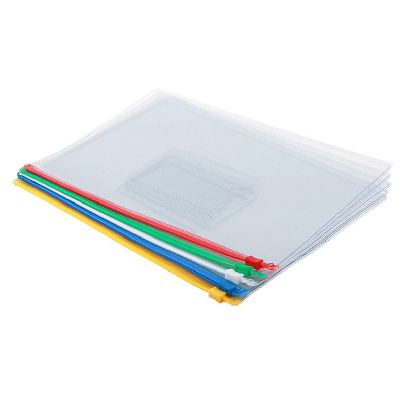 10pcs Transparent Zipper File Bags Colored A4 Document Holder Bills Storage Pouch for School Office (Red, Yellow, Blue, Green, White) - Image 1