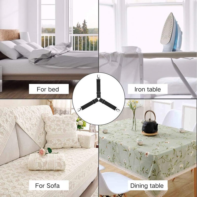 Foloda Bed Sheet Fasteners, 4 PCS Adjustable Triangle Elastic Suspenders Gripper Holder Straps Clip for Bed Sheets,Mattress Covers, Sofa Cushion - Image 5