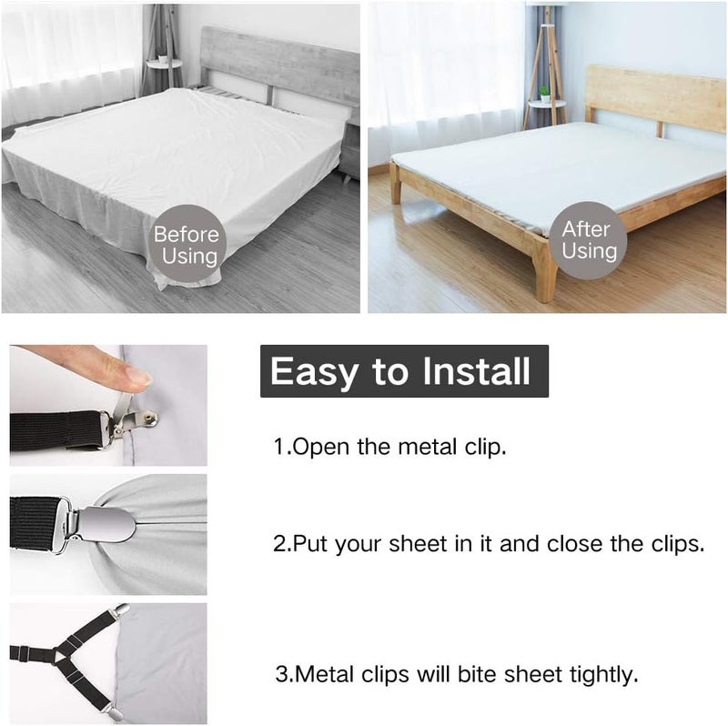 Foloda Bed Sheet Fasteners, 4 PCS Adjustable Triangle Elastic Suspenders Gripper Holder Straps Clip for Bed Sheets,Mattress Covers, Sofa Cushion - Image 4