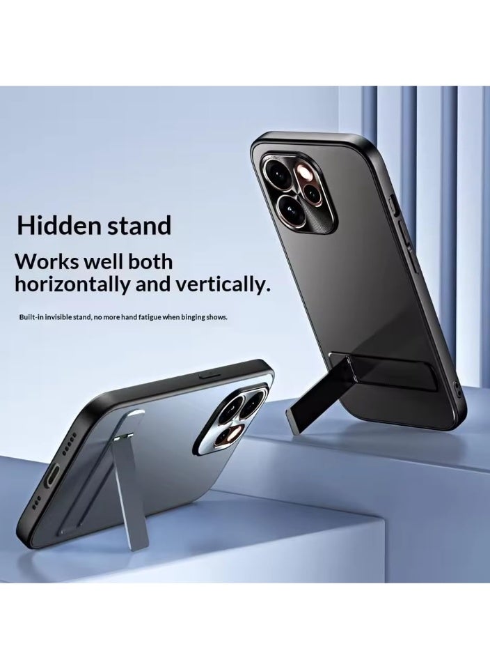 general Luxury Matte Case Compatible with OPPO Reno 15 Pro 5G, Full Coverage Anti-Shock Phone Cover Frosted Matel Protective Shell with Stand - Image 3