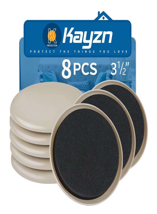 Kayzn Furniture Sliders 8pcs 3 1/2 inch - Heavy Duty Reusable Round Sliders for Moving Furniture on Carpet, Easily Move Couches/Beds/Armoires - Image 1