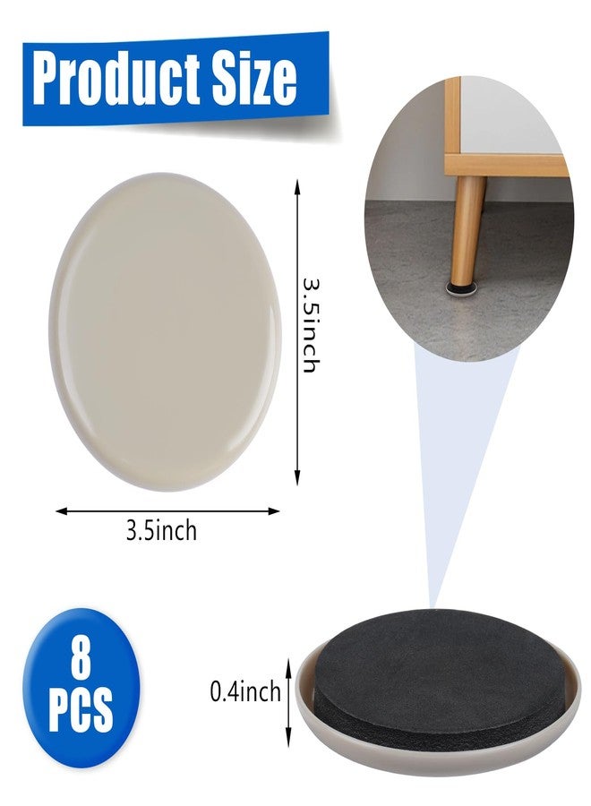Kayzn Furniture Sliders 8pcs 3 1/2 inch - Heavy Duty Reusable Round Sliders for Moving Furniture on Carpet, Easily Move Couches/Beds/Armoires - Image 2