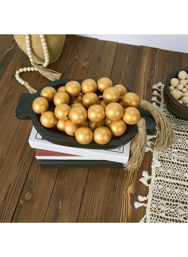 OMISHE OMISHE 60" Long Large Wood Bead Garland with 1.6" Diameter Wooden Beads and Tassels, Rustic Farmhouse Country Wood Beads Garland for Home Tiered Tray Decor, Decorative Beads with Tassels Gold  - Image 2