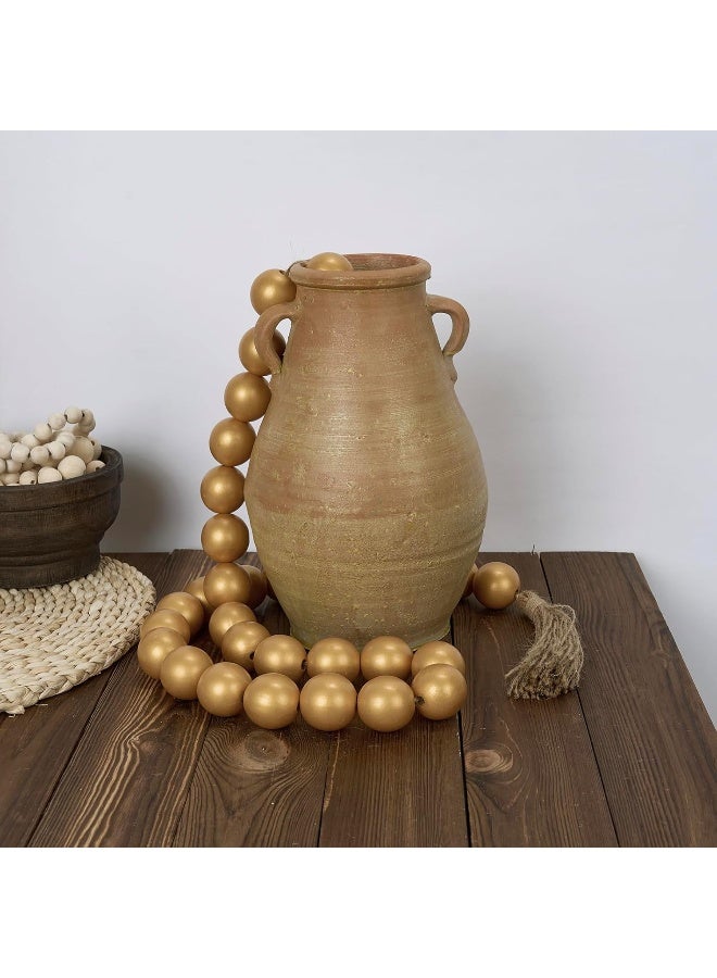 OMISHE OMISHE 60" Long Large Wood Bead Garland with 1.6" Diameter Wooden Beads and Tassels, Rustic Farmhouse Country Wood Beads Garland for Home Tiered Tray Decor, Decorative Beads with Tassels Gold  - Image 3