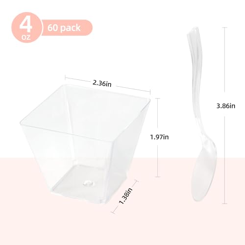 HOMIP 60Pack 4oz Plastic Dessert Cups with Spoons No lids Yogurt Parfait Cups for Party Mini Dessert Cups with Spoons for Pudding Fruit and Ice Cream - Image 3