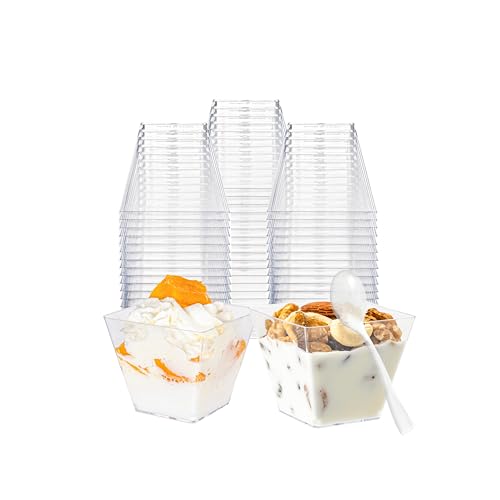 HOMIP 60Pack 4oz Plastic Dessert Cups with Spoons No lids Yogurt Parfait Cups for Party Mini Dessert Cups with Spoons for Pudding Fruit and Ice Cream - Image 1