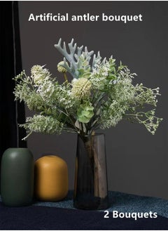 Kutis 2-Bouquet Artificial Antler Bouquet Wedding Bouquet Realistic Flower Green/White 23 x 25 Centimeter  - Image 1