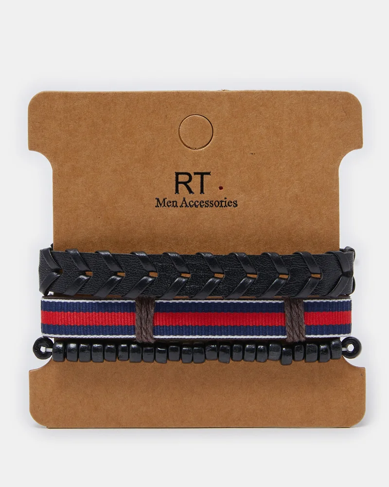 REDTAG Men Black 3-Piece Bracelet Set