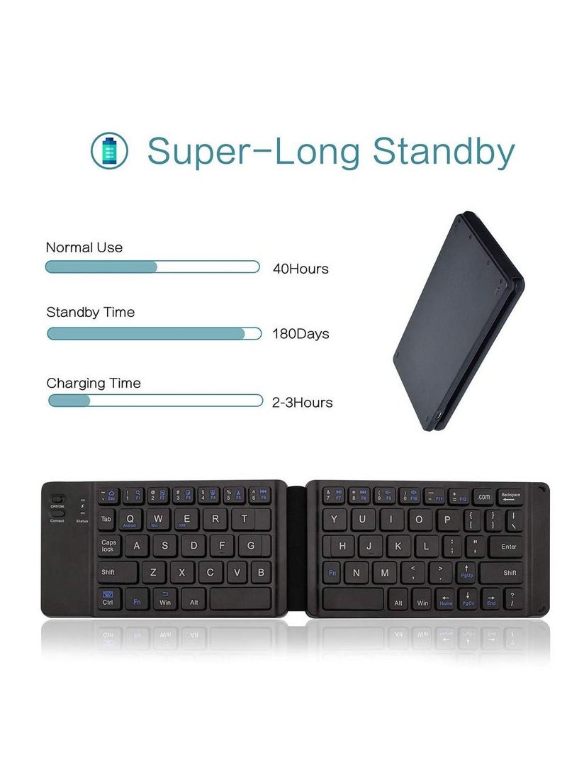 Generic - Black Foldable wireless keyboard portable Folding Rechargeable Pocket Size Slim Lightweight compatible with Iphone12 Pro Max/Tablet/SmartPhone/Smart TV/PC/Tablet(Android/iOS/Windows) - Image 1