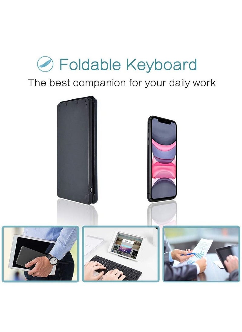 Generic - Black Foldable wireless keyboard portable Folding Rechargeable Pocket Size Slim Lightweight compatible with Iphone12 Pro Max/Tablet/SmartPhone/Smart TV/PC/Tablet(Android/iOS/Windows) - Image 1
