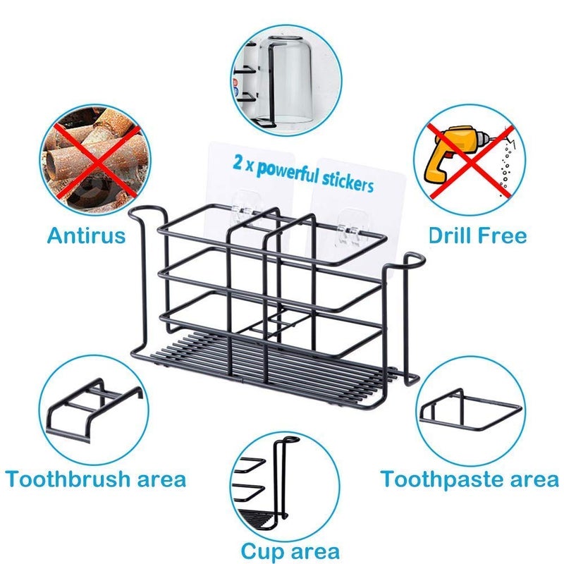 Dkriva Toothbrush Storage Rack Organizer Wall Mounted SS Toothbrush Toothpaste Holder with 2 Cups Holder for Bathroom Stainless Steel 1Pcs - Image 4