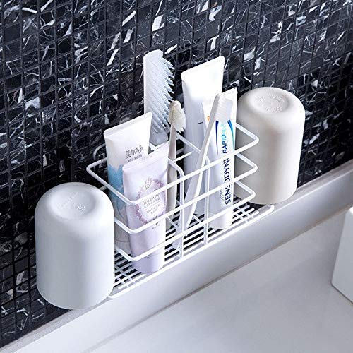 Dkriva Toothbrush Storage Rack Organizer Wall Mounted SS Toothbrush Toothpaste Holder with 2 Cups Holder for Bathroom Stainless Steel 1Pcs - Image 2