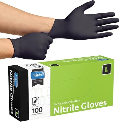 Inspire Black Nitrile Disposable Gloves | 4.5 Nitrile Disposable Safety Medical Cooking Cleaning Black Gloves - Image 1
