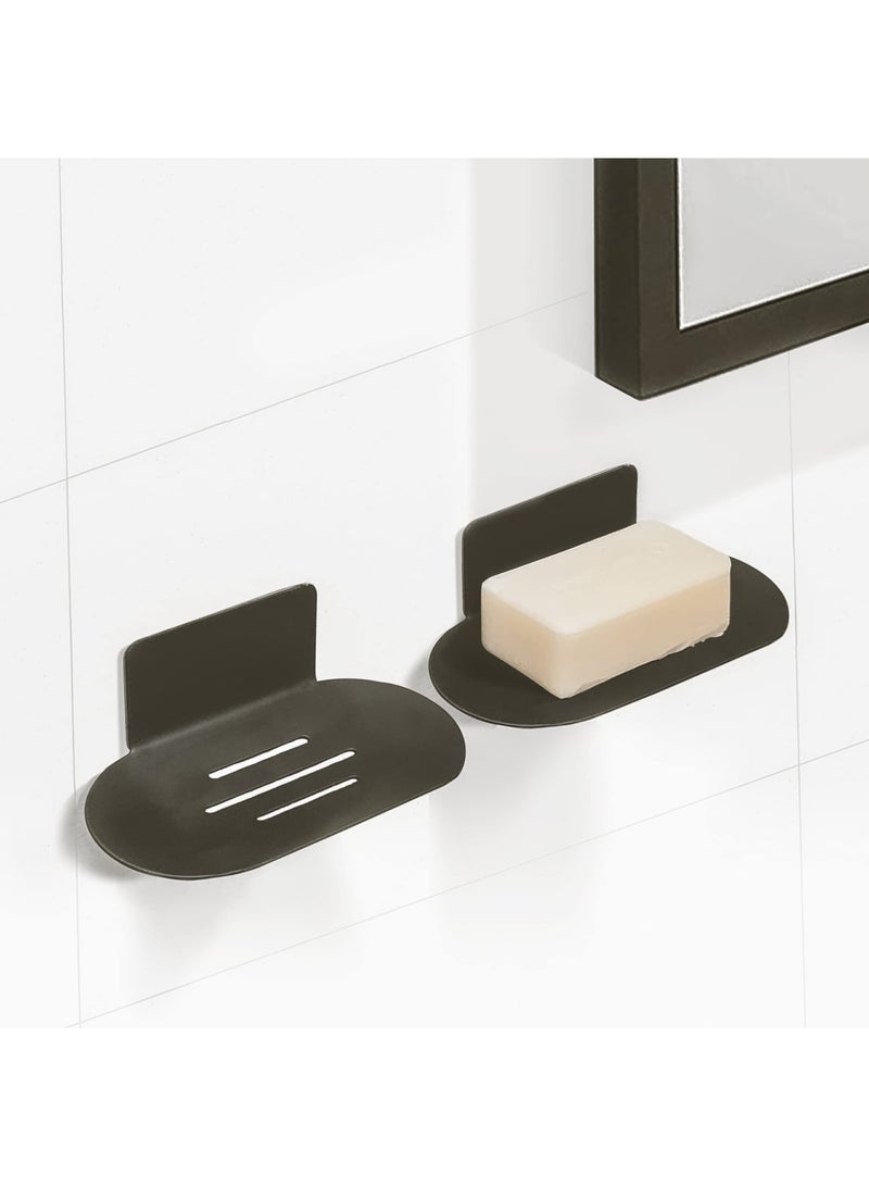 Barakah Shower Soap Holder, 2 Pcs Stainless Steel Self Adhesive Bar Soap Holder for Shower Wall, Bathroom, Wall Mounted Soap Dish, No-Drill Bar Soap Holder for Shower (Black) - Image 1