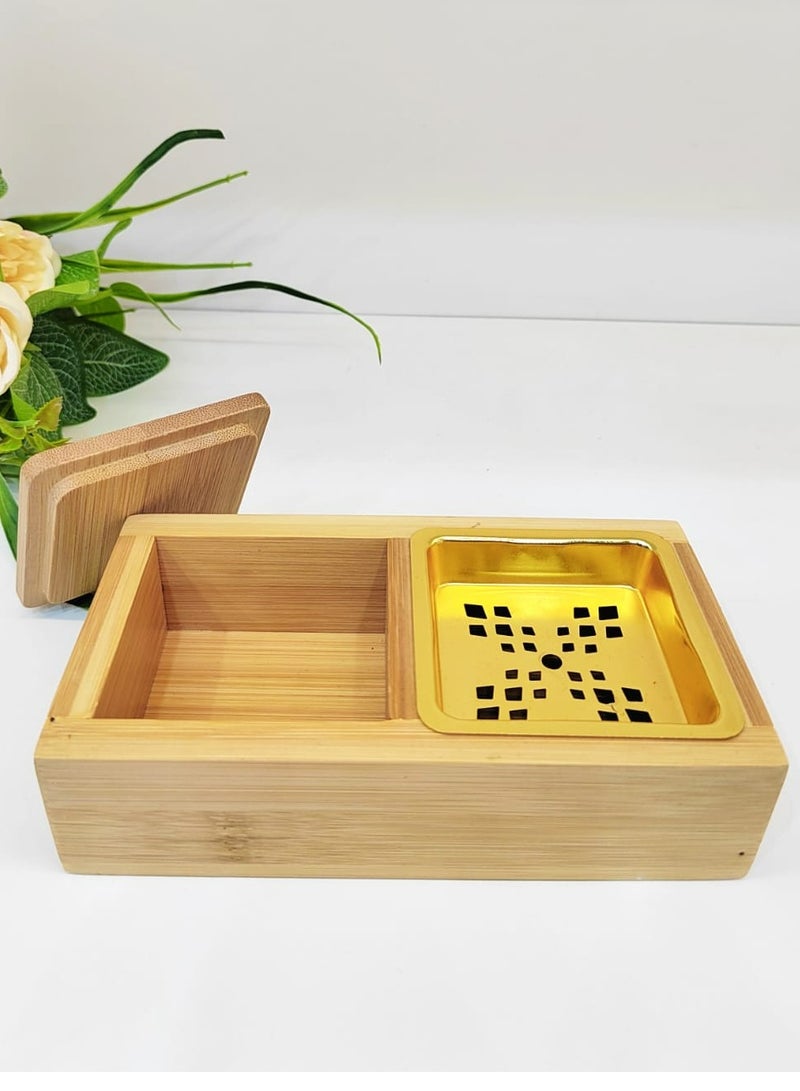 Bakhoor Burner Beautiful Design Wooden  Incense Burner With Cover Storage Bowl Damanhoor  - Image 2