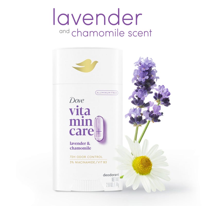 Dove دوف فيتامين كير+ مزيل عرق خالي من الألمنيوم لحماية من الروائح لمدة 72 ساعة برائحة اللافندر والبابونج مزيل عرق قابل للتنفس للنساء 2.6 أونصة - Image 3