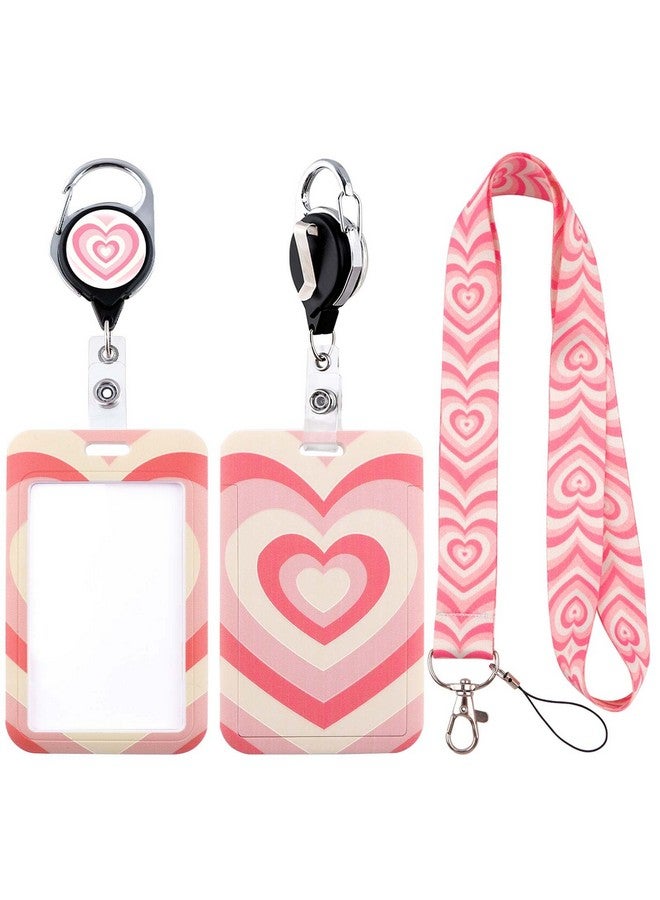 DMLSKY Pink Lanyard Badge Holder Retractable Reel Clip for Women Girls Aesthetic Heart Lanyards for ID Badges Keychain Keys - Image 1