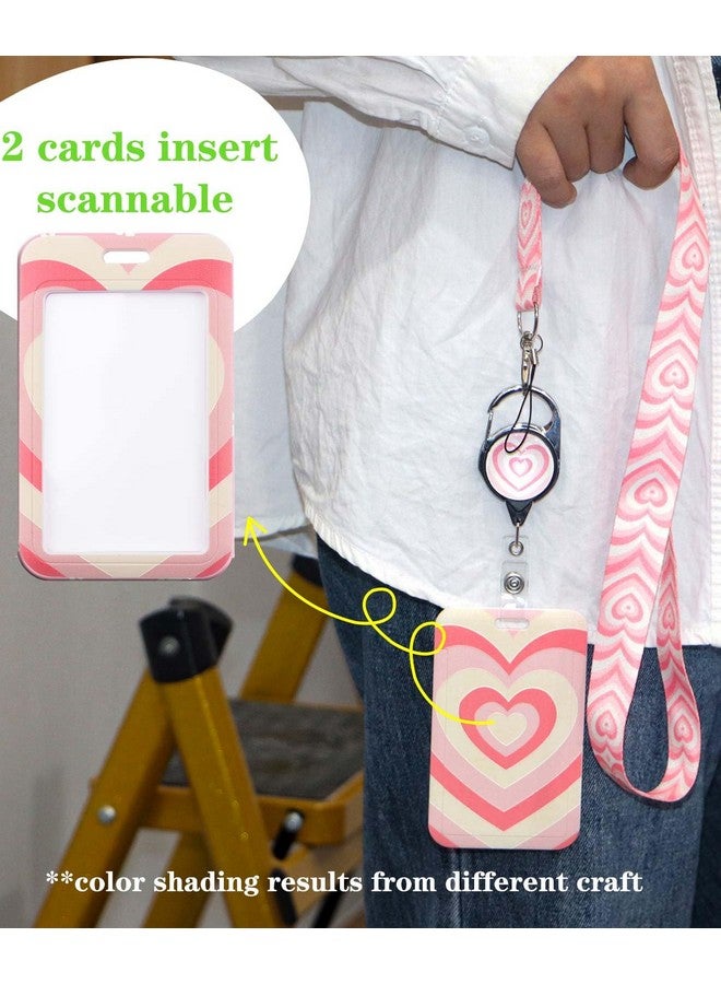 DMLSKY Pink Lanyard Badge Holder Retractable Reel Clip for Women Girls Aesthetic Heart Lanyards for ID Badges Keychain Keys - Image 3