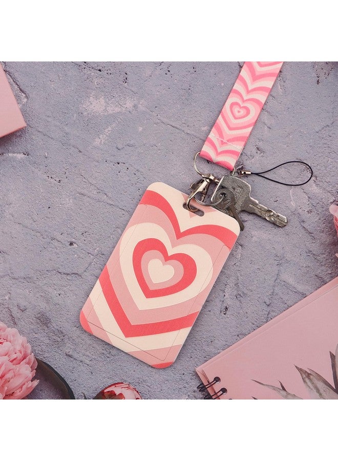 DMLSKY Pink Lanyard Badge Holder Retractable Reel Clip for Women Girls Aesthetic Heart Lanyards for ID Badges Keychain Keys - Image 4
